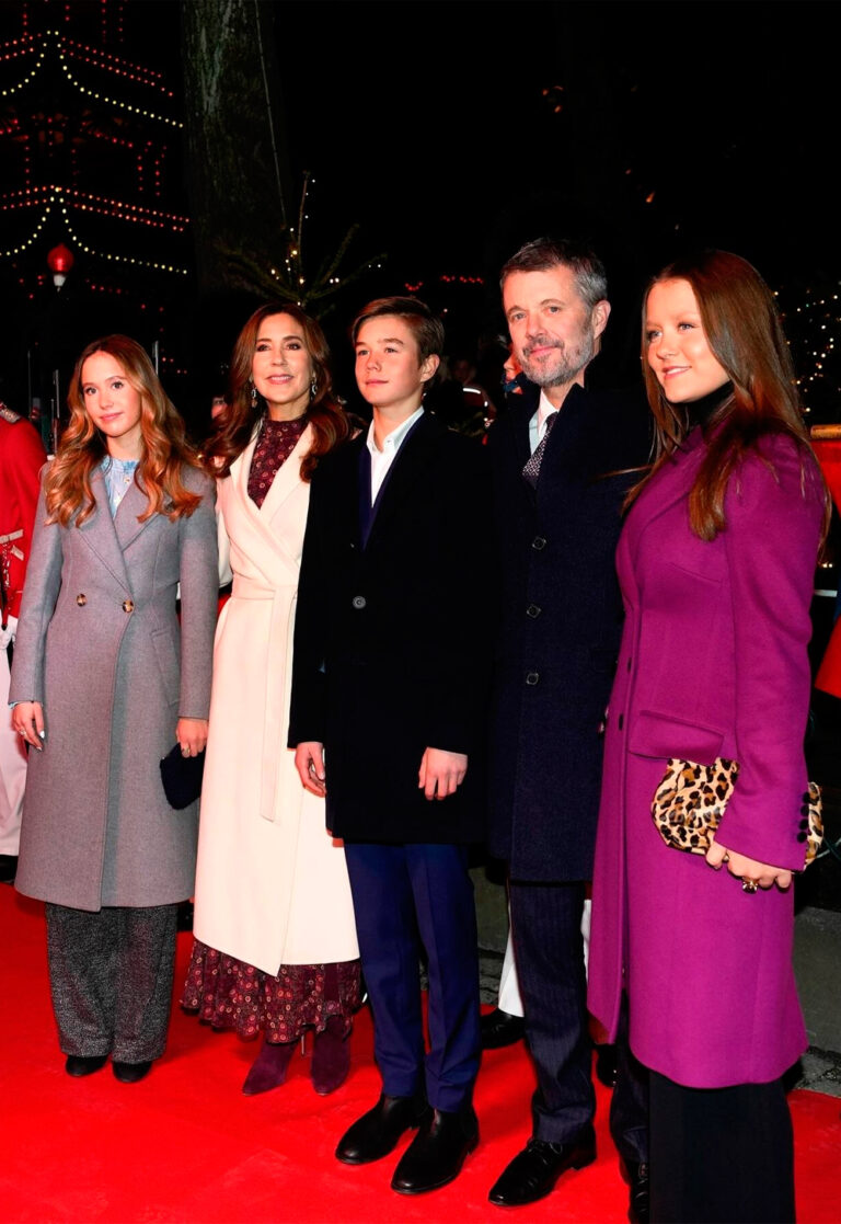 The Winter Style of the Danish Royal Family at the Tivoli Theatre in Copenhagen Queen Mary in a Floral Dress by Saloni