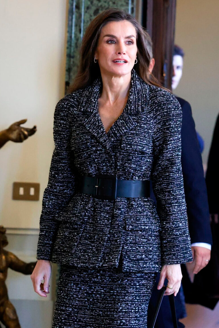 Queen Letizia Debuts a Gray Tweed Outfit by Alberta Ferretti in Rome Queen Letizia in a Gray Tweed Outfit