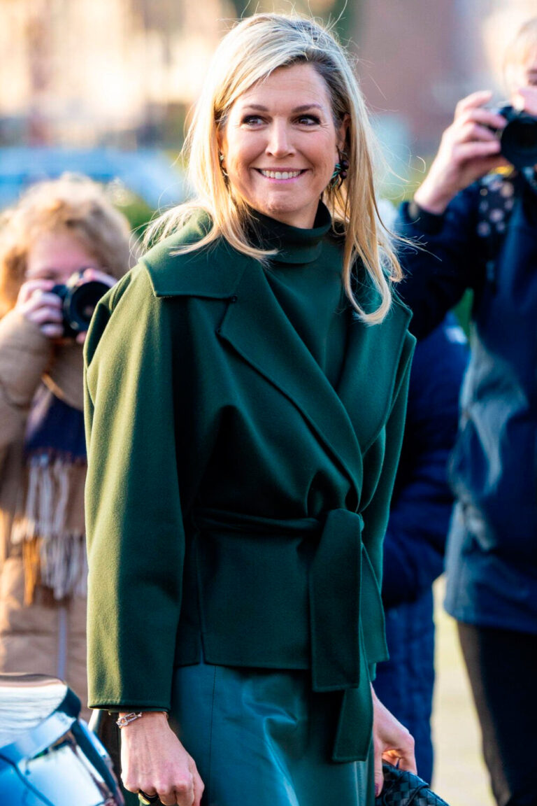 Queen Maxima Dazzles in a Monochromatic Olive Green Outfit Queen Maxima in Natan green outfit