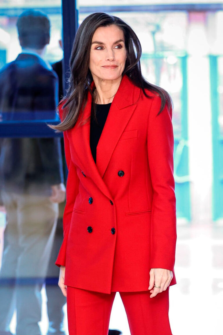 Queen Letizia Embraces Comfort and Style With a Red Suit and Martinelli Loafers Queen Letizia in Red Hugo Boss Suit