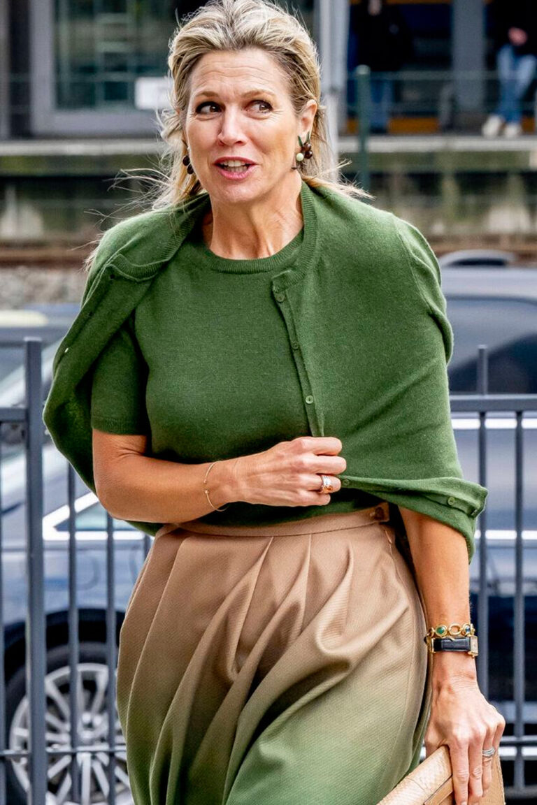 Queen Maxima Showcased Winter Elegance with a Gradient Skirt in Camel and Green Tones Queen Maxima's Gradient Skirt