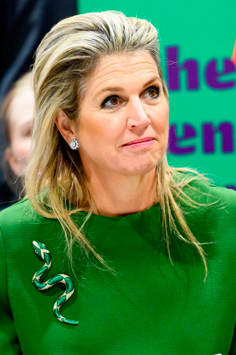 Queen Maxima Shines in Green Outfit and Snake Brooch Queen Maxima's Snake Brooch