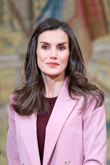 Queen Letizia in a Pink Hugo Boss Suit