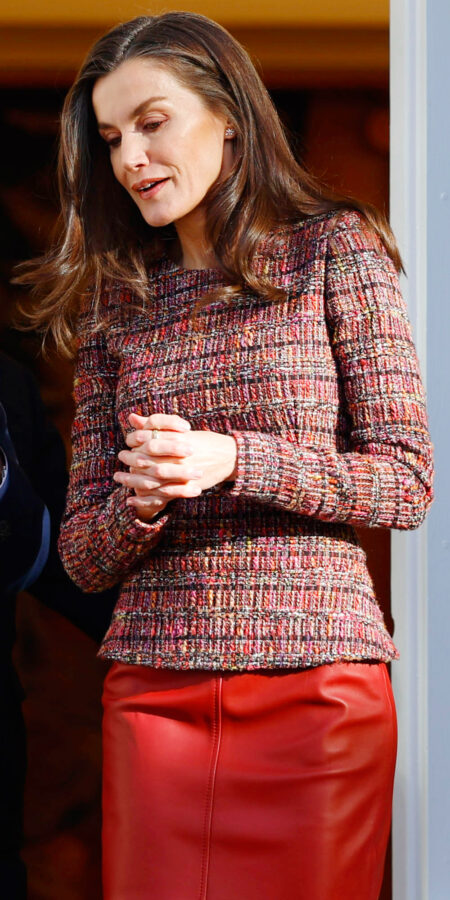 Skirt Outfits Ideas: Red Leather Skirt Paired with Tweed Top » Pin Posts