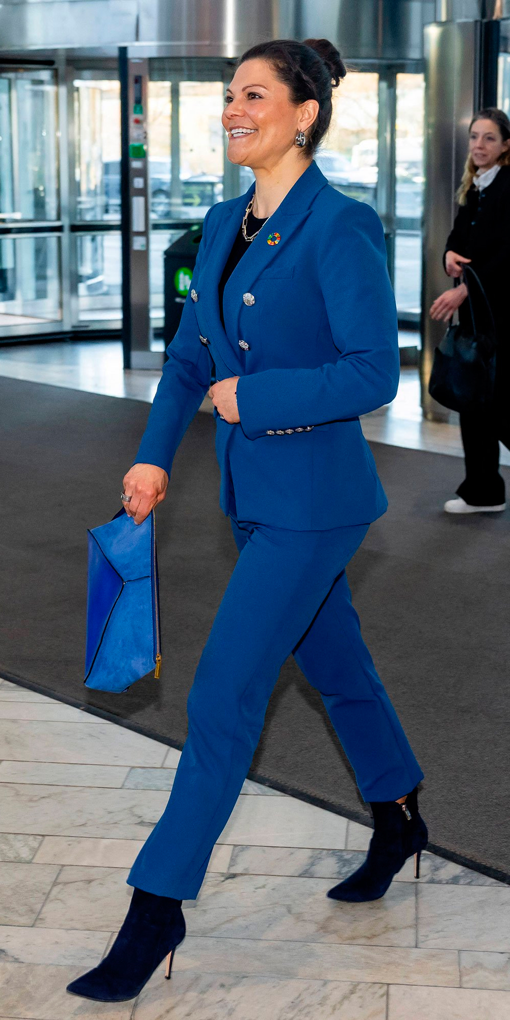 Princess Victoria in blue suit by Veronica Beard