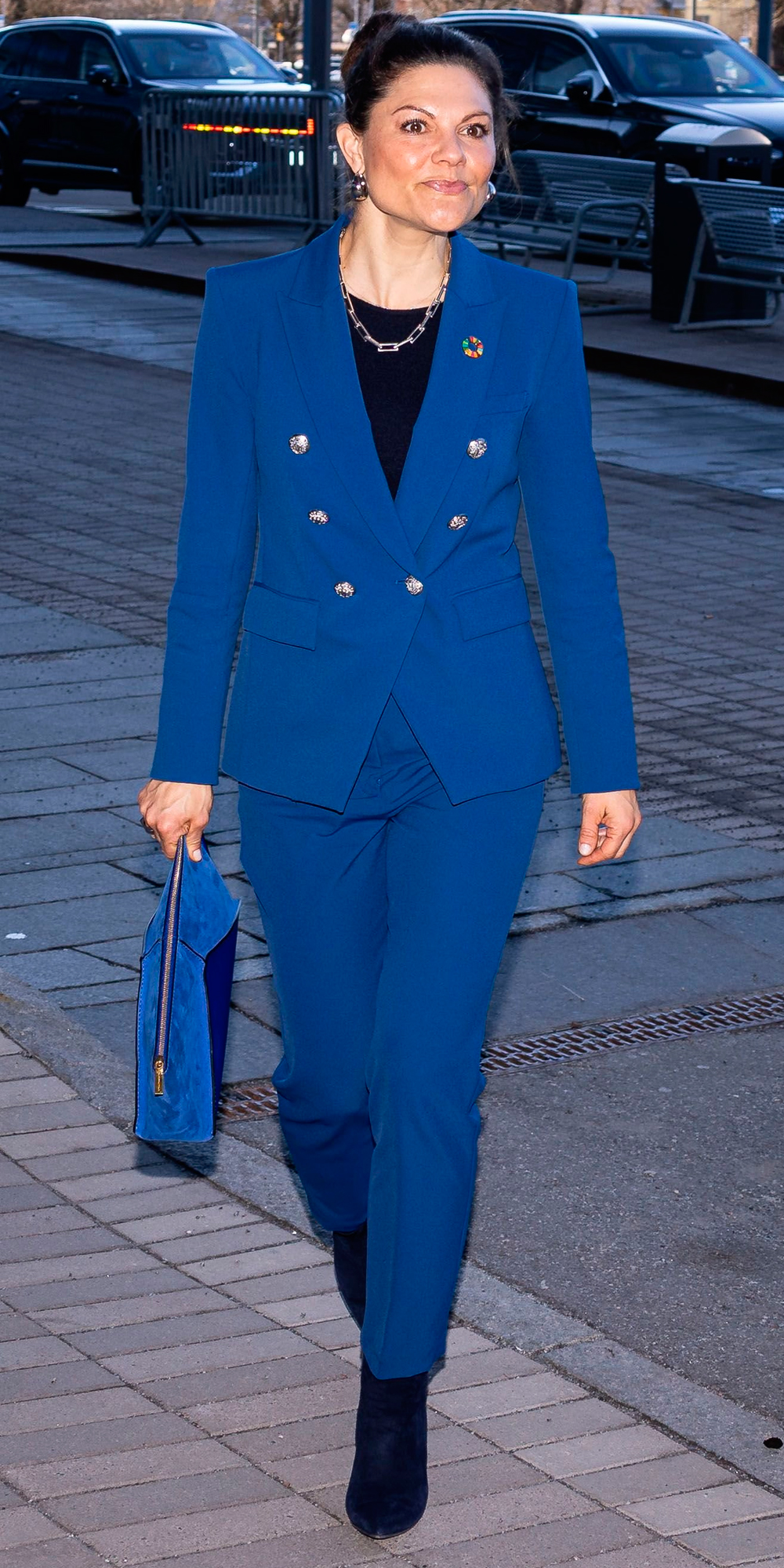 Princess Victoria in blue suit by Veronica Beard