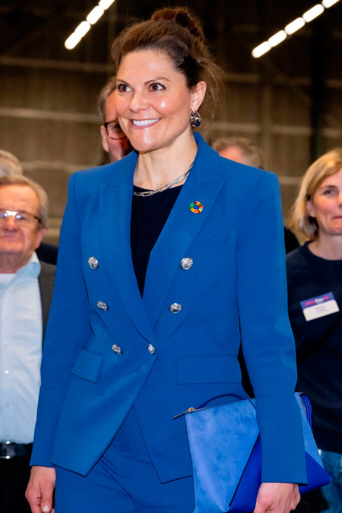 Princess Victoria in blue suit by Veronica Beard