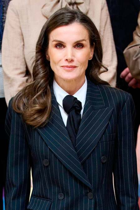 Queen Letizia in a Pinstripe Suit