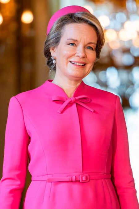 Queen Mathilde in a fuchsia outfit by Dior