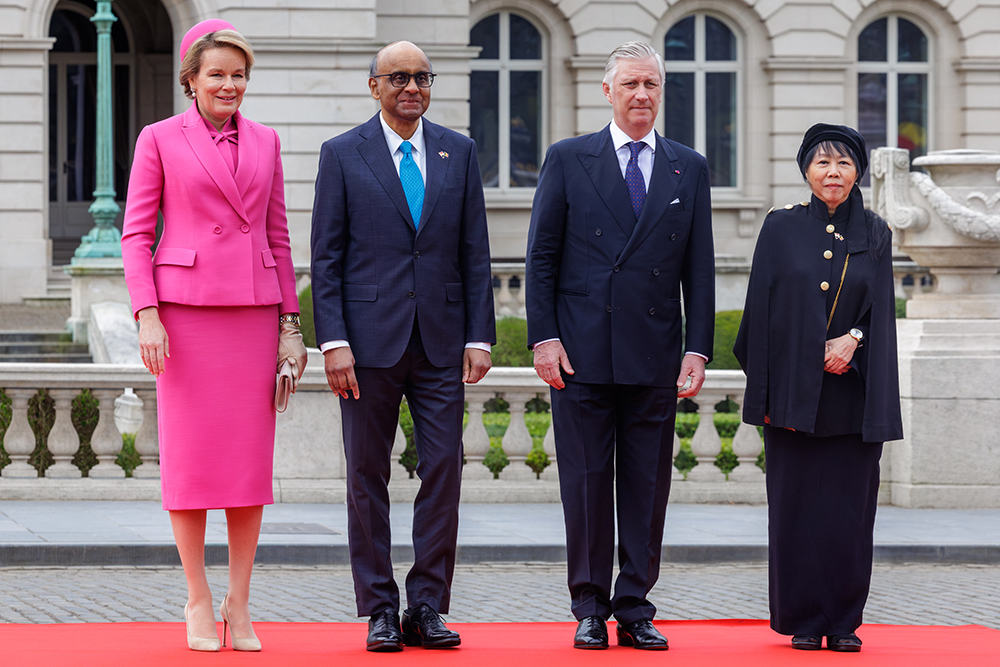 Queen Mathilde, President Tharman Shanmugaratnam, King Philippe and Singapore's First Lady Jane Yumiko Ittogi