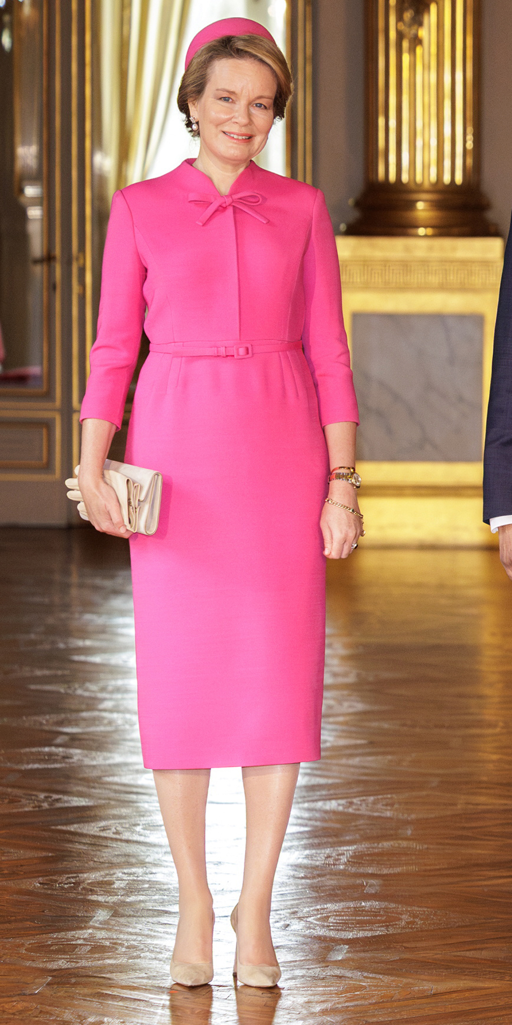 Queen Mathilde in a fuchsia outfit by Dior