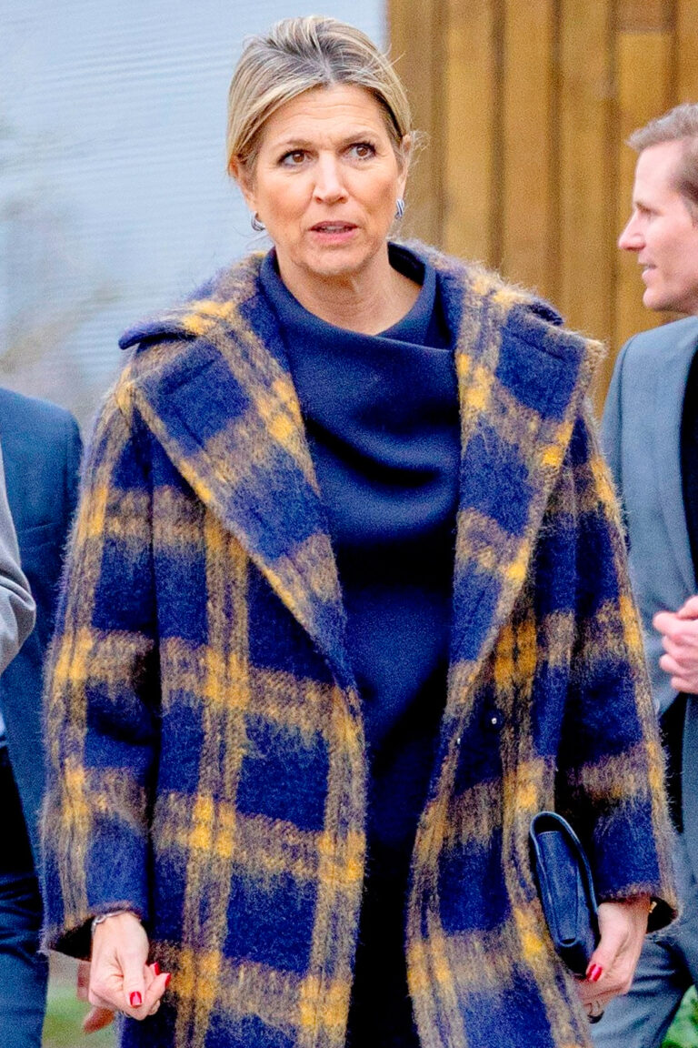 Queen Máxima Turns Heads in a Bold Tartan Coat and Safety Shoes in Uden Queen Maxima's Style in Uden