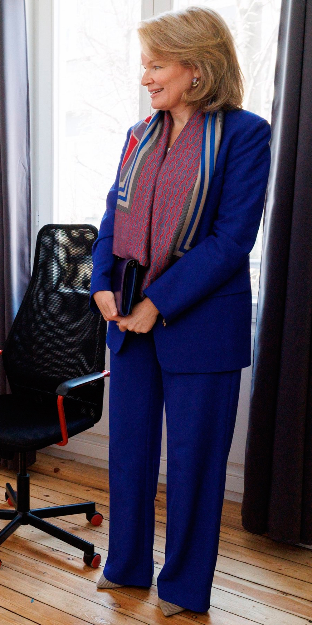 Queen Mathilde in blue suit