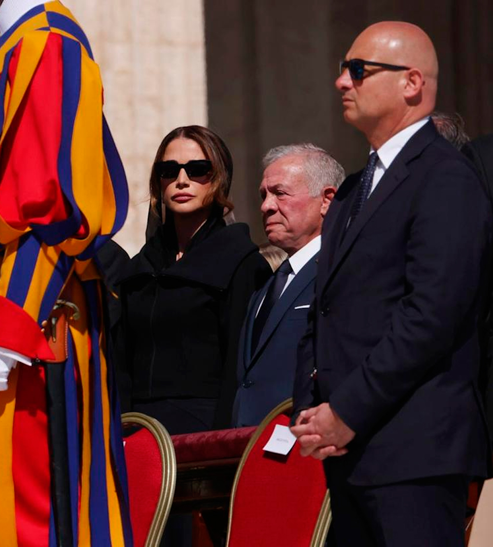 King Abdullah II and Queen Rania of Jordan at the funeral of Pope Francis.