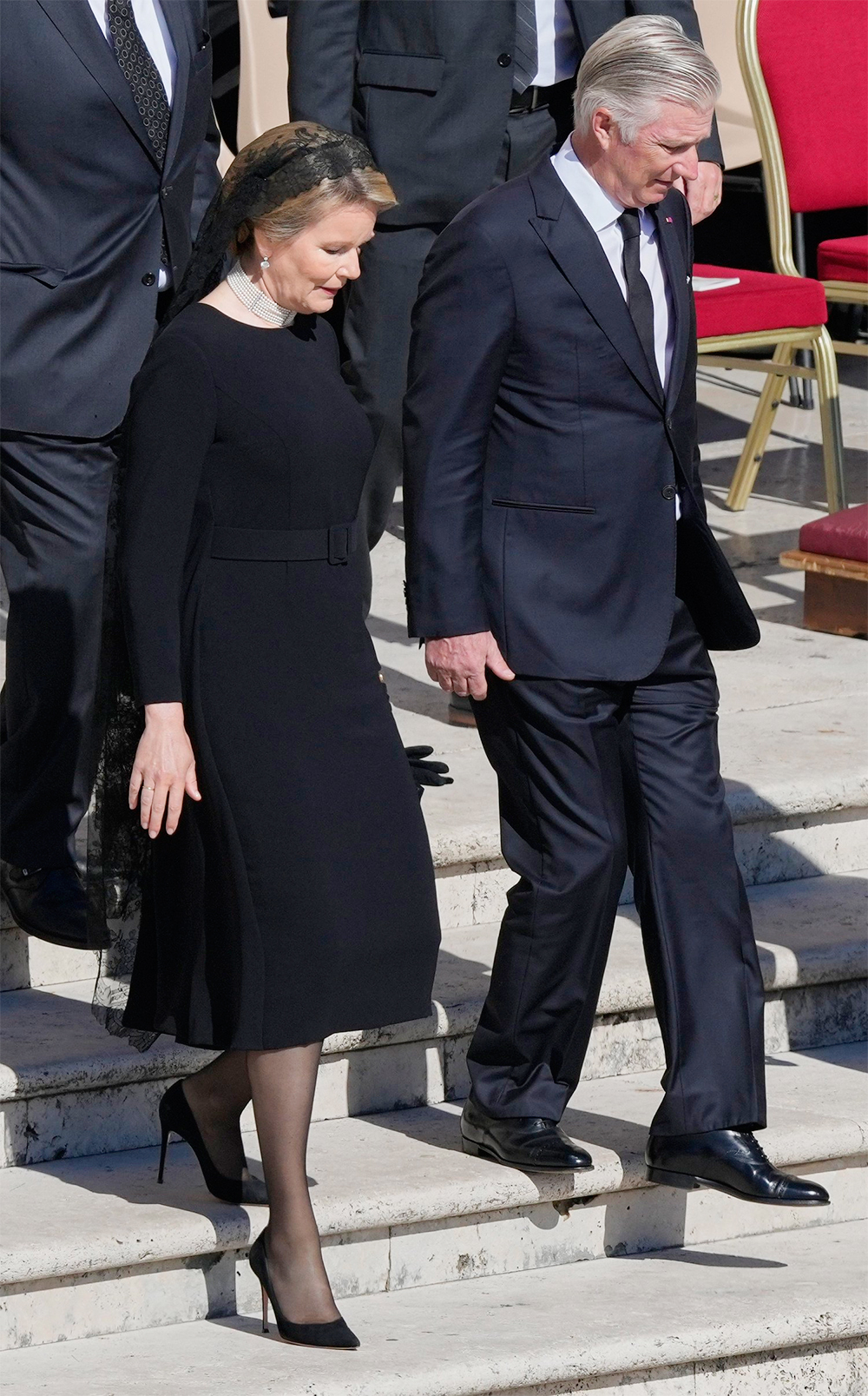 King Philippe and Queen Mathilde of Belgium at the funeral of Pope Francis.