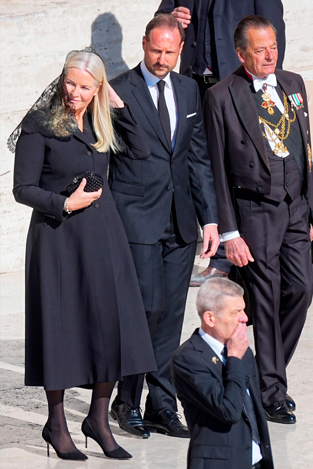 Prince Haakon and Princess Mette-Marit of Norway at the funeral of Pope Francis.