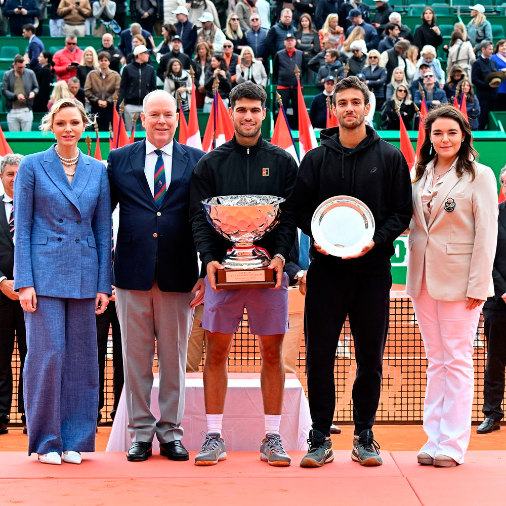  Prince Albert and Princess Charlene attended the Rolex Monte-Carlo Masters Single Final match between Carlos Alcaraz and Lorenzo Musetti.