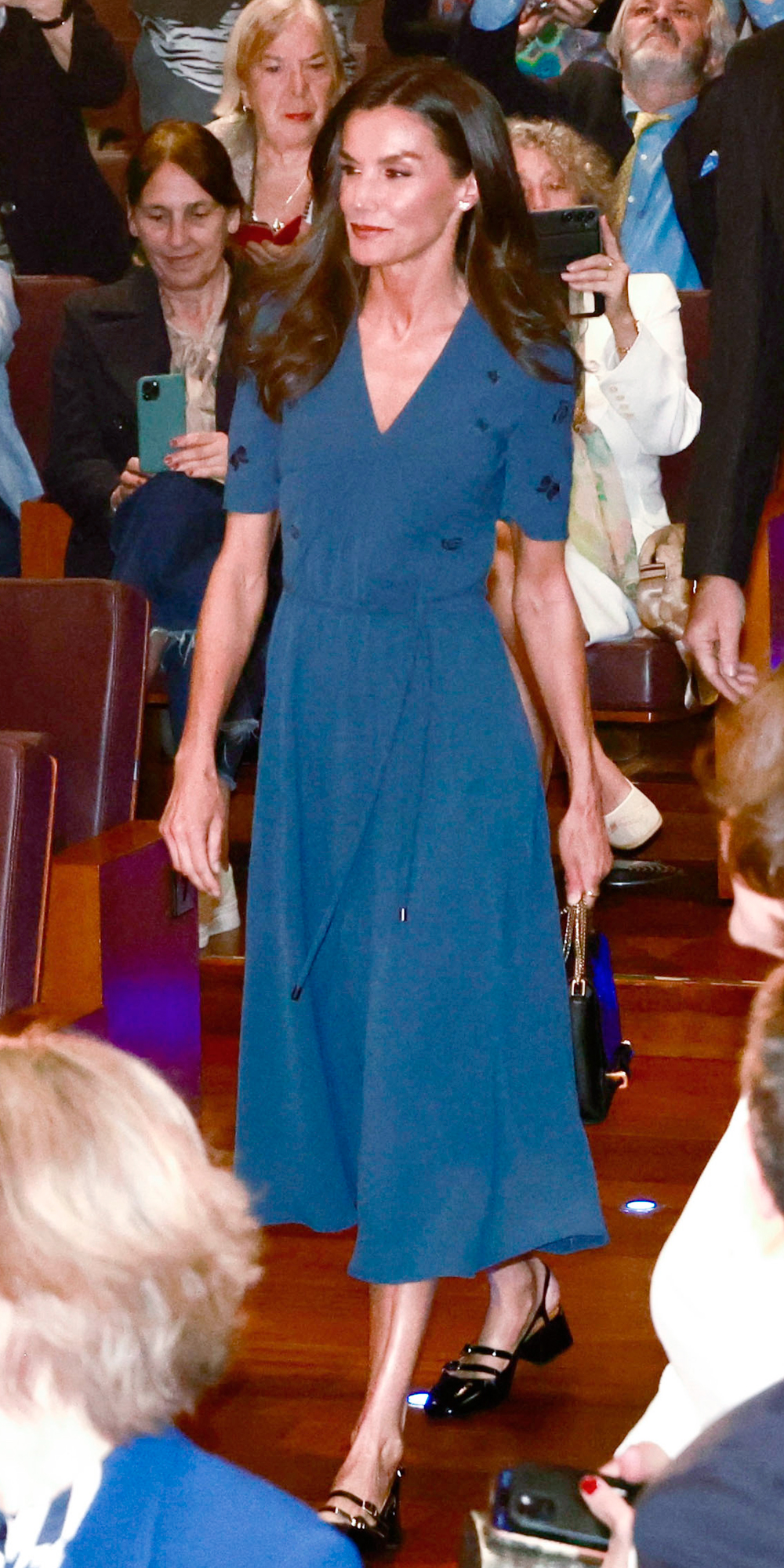 Queen Letizia Brings Back Blue Dress by Bottega Veneta