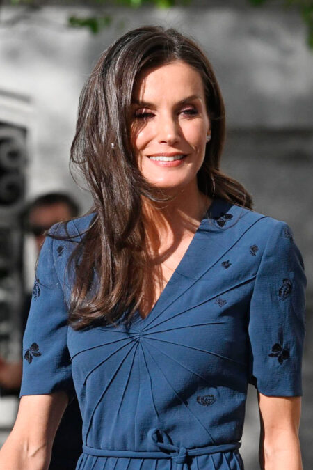 Queen Letizia Brings Back Blue Dress by Bottega Veneta