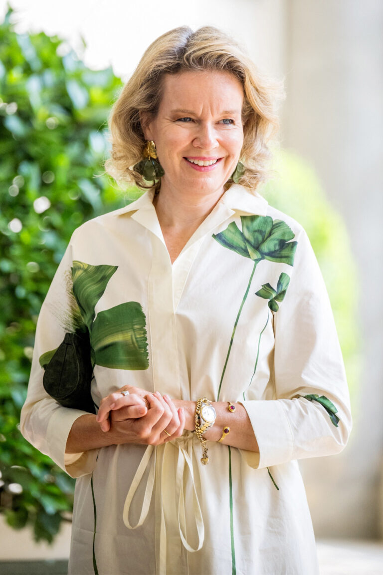 Queen Mathilde Greets Neighbours in Elegant Green Ensemble Queen Mathilde's Style at the Neighbors' Day Reception