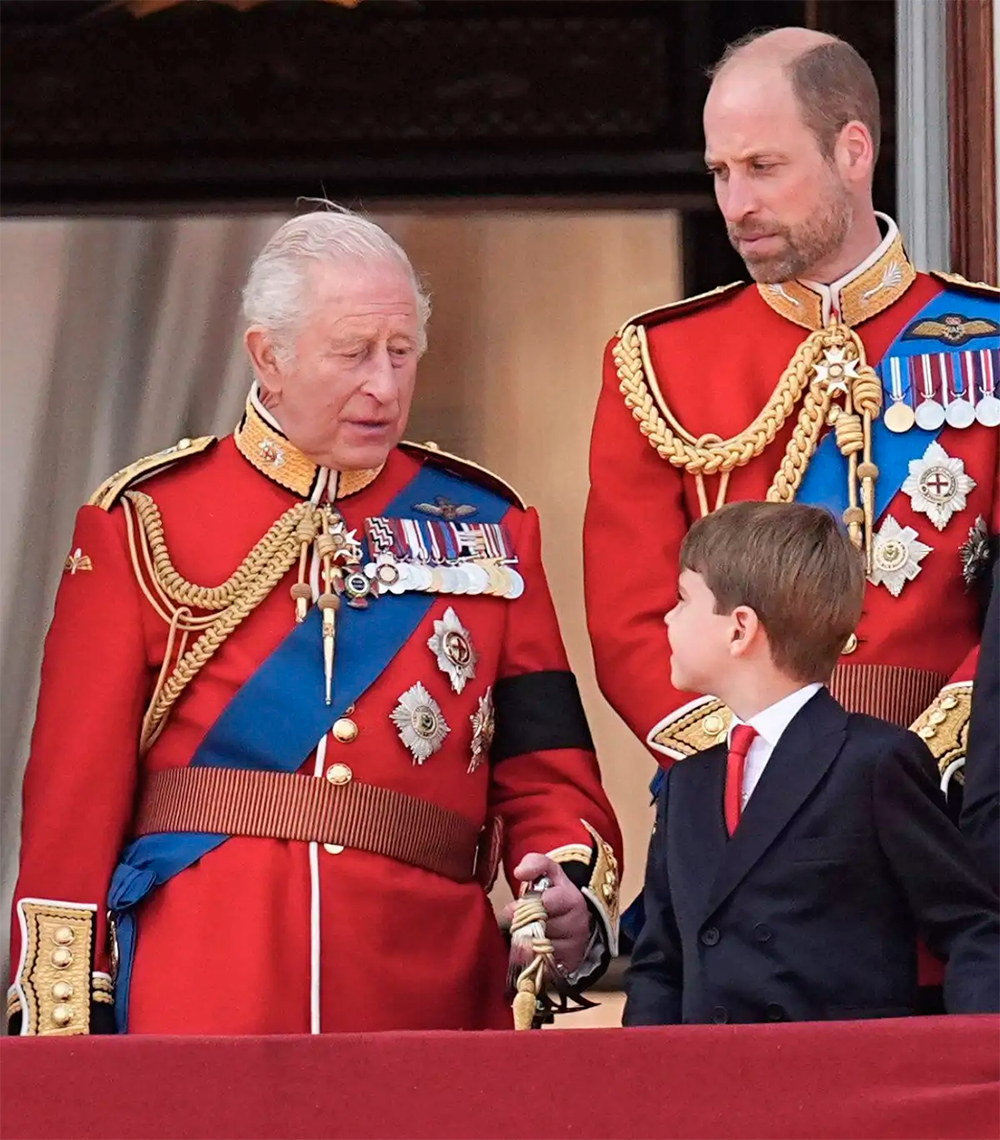 King Charles talks to Prince Louis at Trooping the Colour 2025.