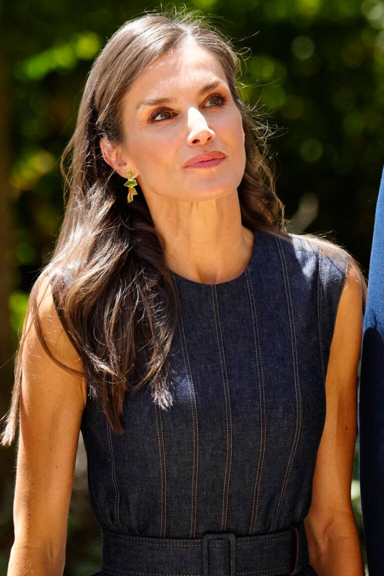 Queen Letizia’s Summer Style: Denim Dress and Red Mary Janes Queen Letizia in a Denim Dress