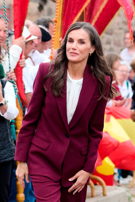 Queen Letizia Wears Burgundy Suit
