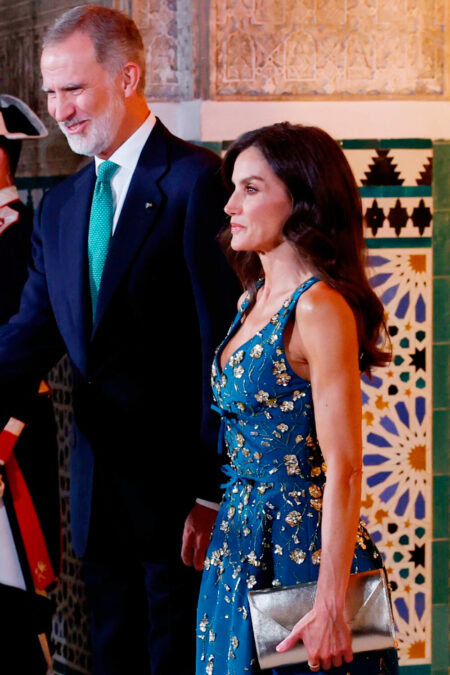 Queen Letizia in a Blue Dress by Carolina Herrera