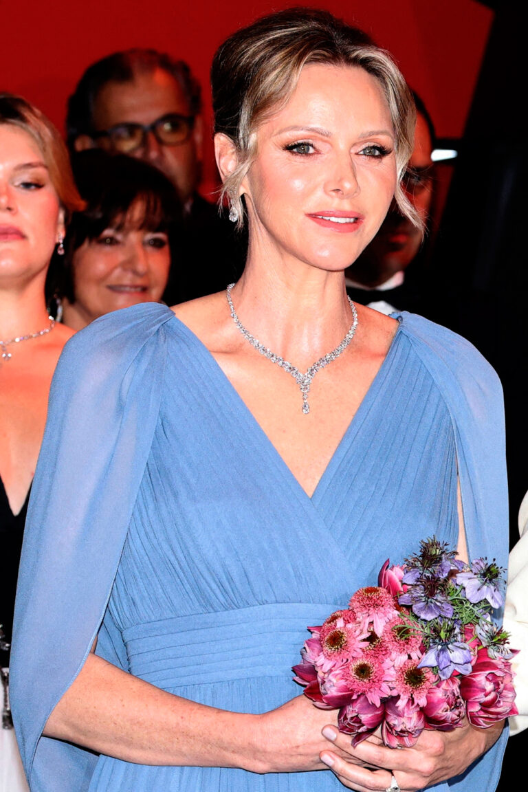 Princess Charlene Radiates Elegance in Powder Blue Elie Saab at Monaco’s Red Cross Ball Princess Charlene's Style at the Monaco Red Cross Ball