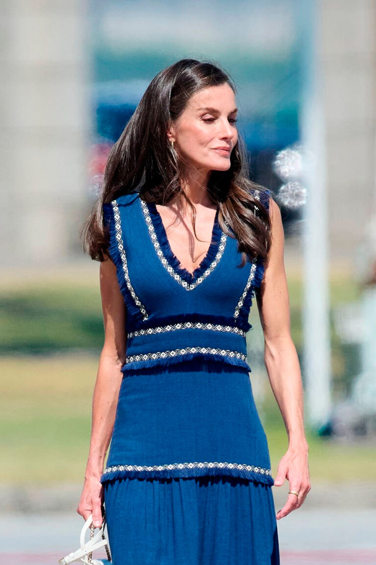 Queen Letizia Radiates Style and Grace in Navy Midi Dress Queen Letizia's Style in Marín