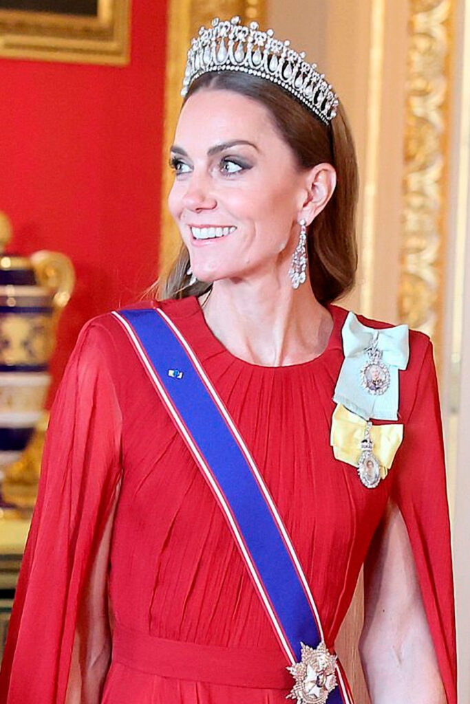 Kate Middleton Dazzles at Royal Banquet with Givenchy Dress and Lover’s Knot Tiara Kate Middleton Dazzles in Red Givenchy Gown