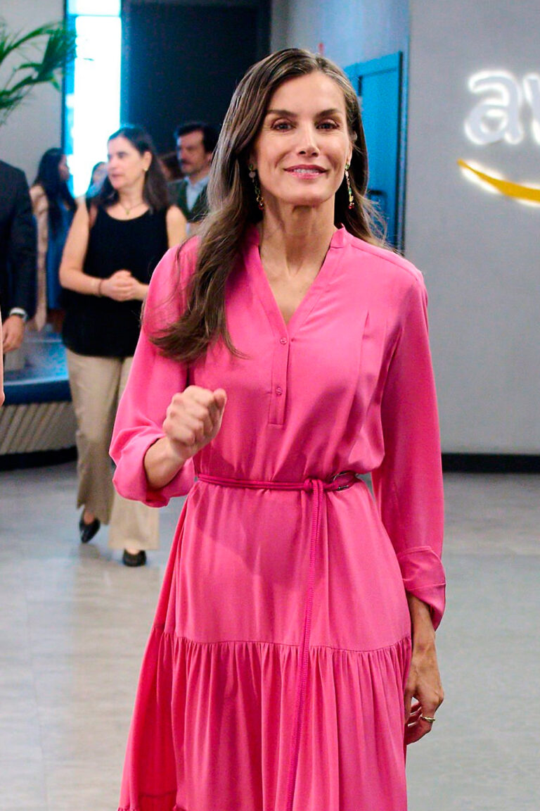 Queen Letizia Recycles Her Pink Hugo Boss Dress Queen Letizia Rewears Pink Boho Dress by Hugo Boss