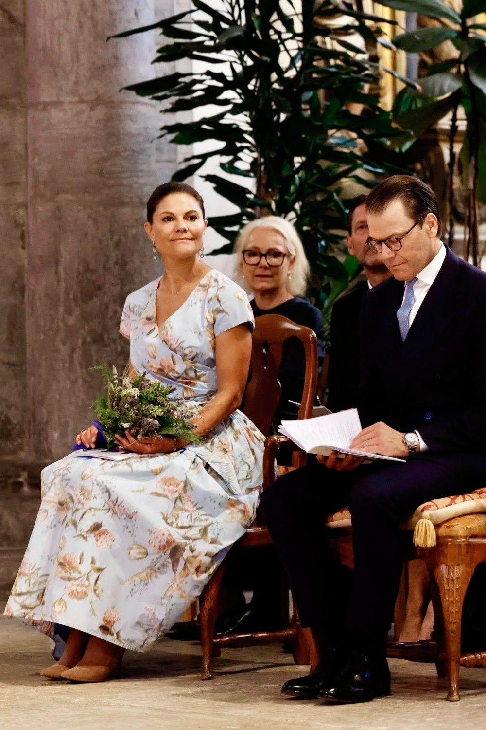 Victoria dazzled in a floral Camilla Thulin gown at Visby Cathedral