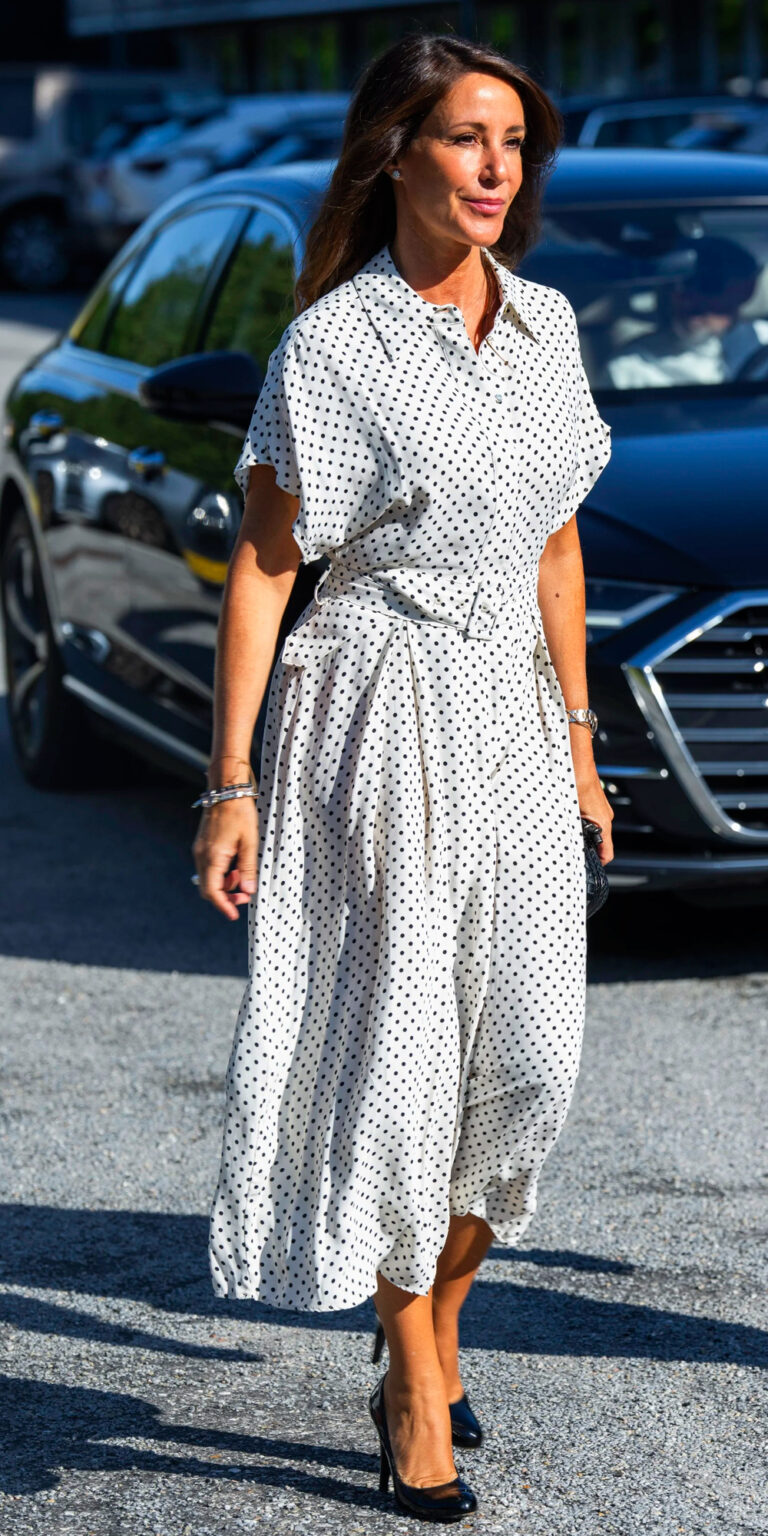 Midi Dress Outfit Ideas: Polka Dot Dress with Patent Leather Pumps » Pin Posts