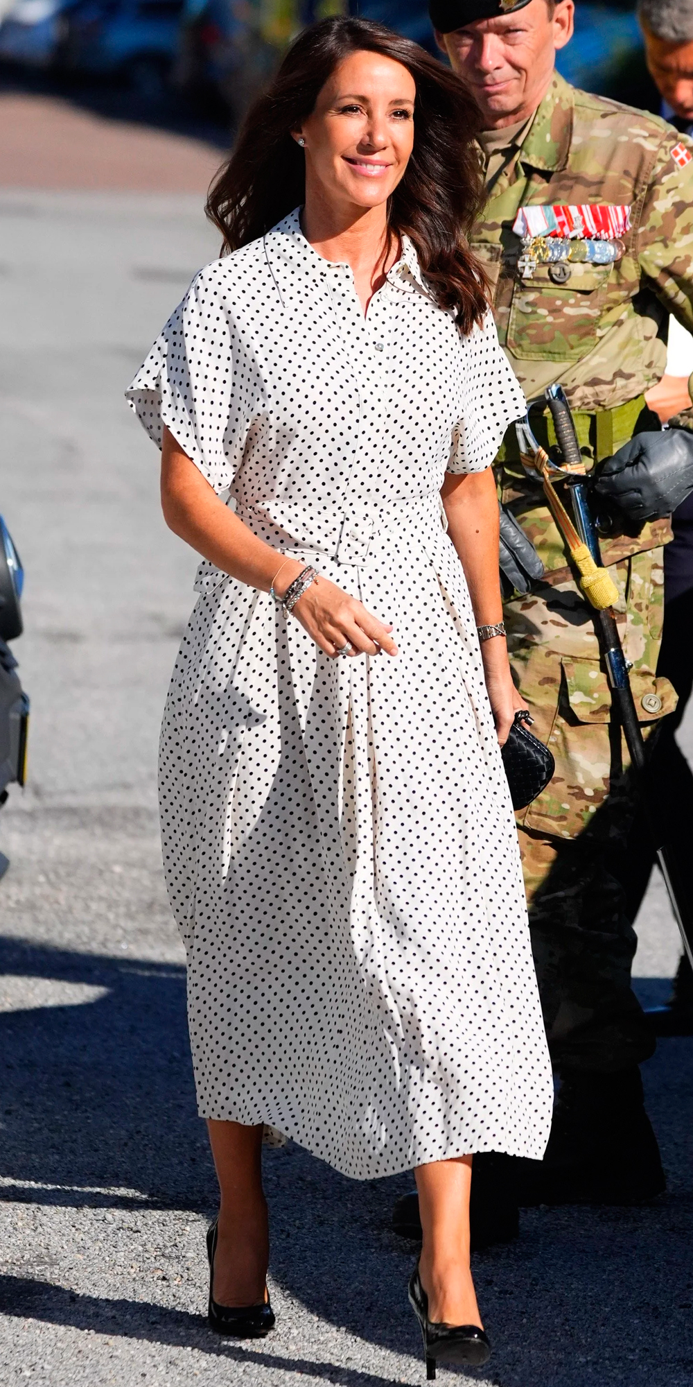 Princess Marie wears a polka dot dress from Mango with Miu Miu pumps