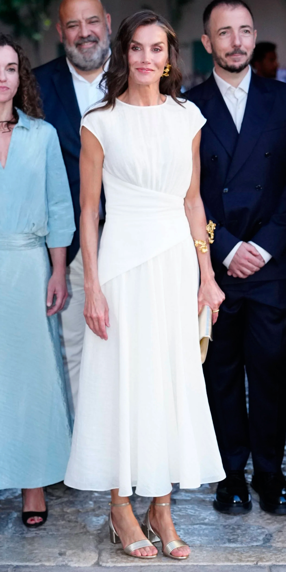 Queen Letizia wearing her metallic sandals at the Atlàntida Mallorca Film Festival 2025