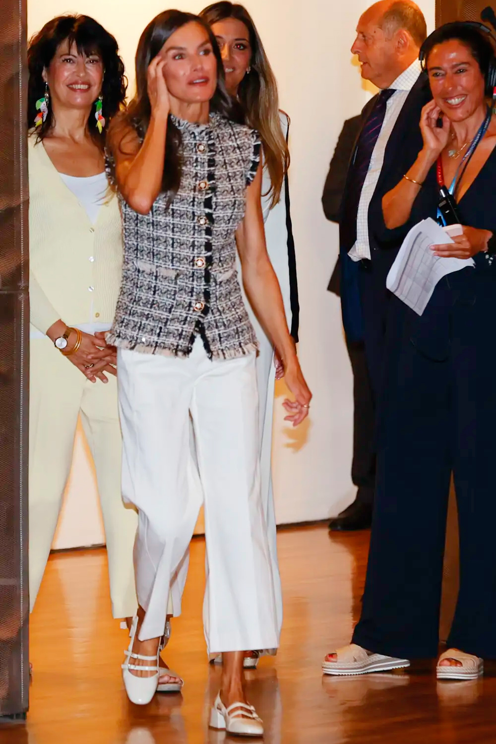 Queen Letizia debuts tweed vest and culotte look in Madrid