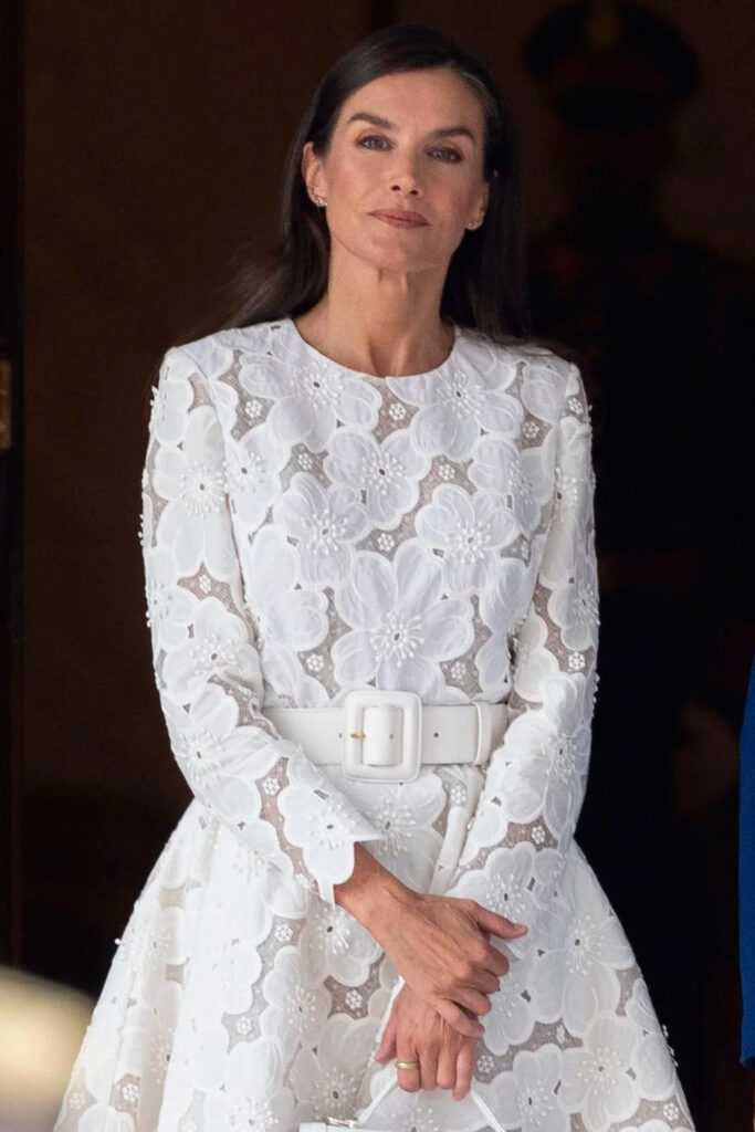 Queen Letizia glows in lace dress by The 2nd Skin