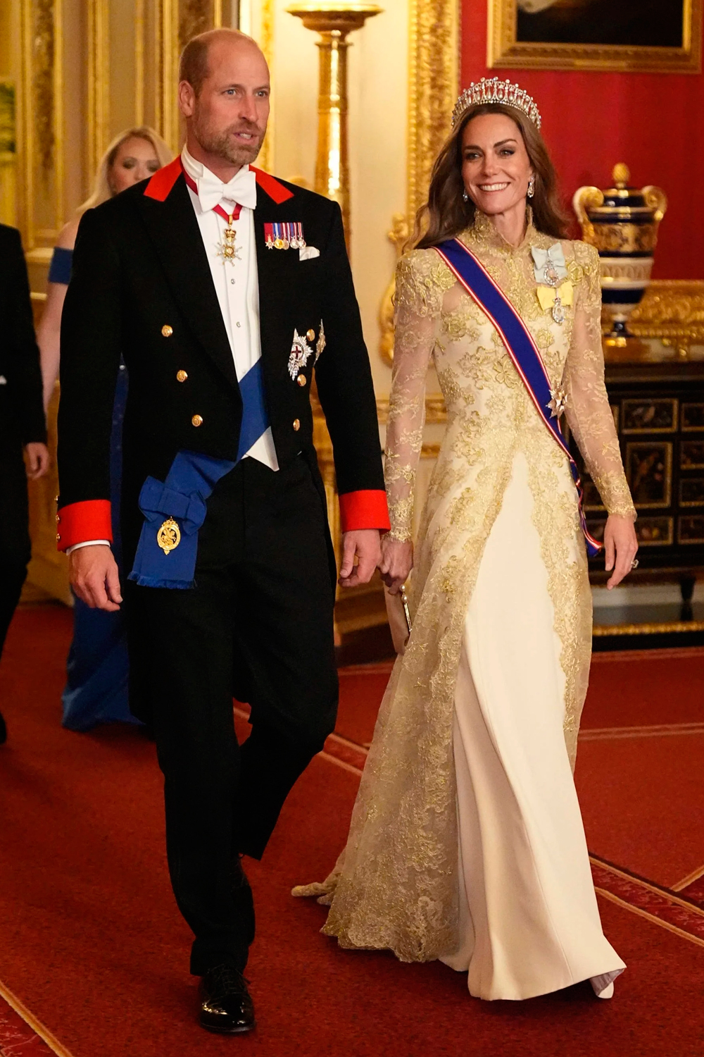 Prince William and Kate Middleton arriving at the state banquet in honor of Melania and Donald Trump