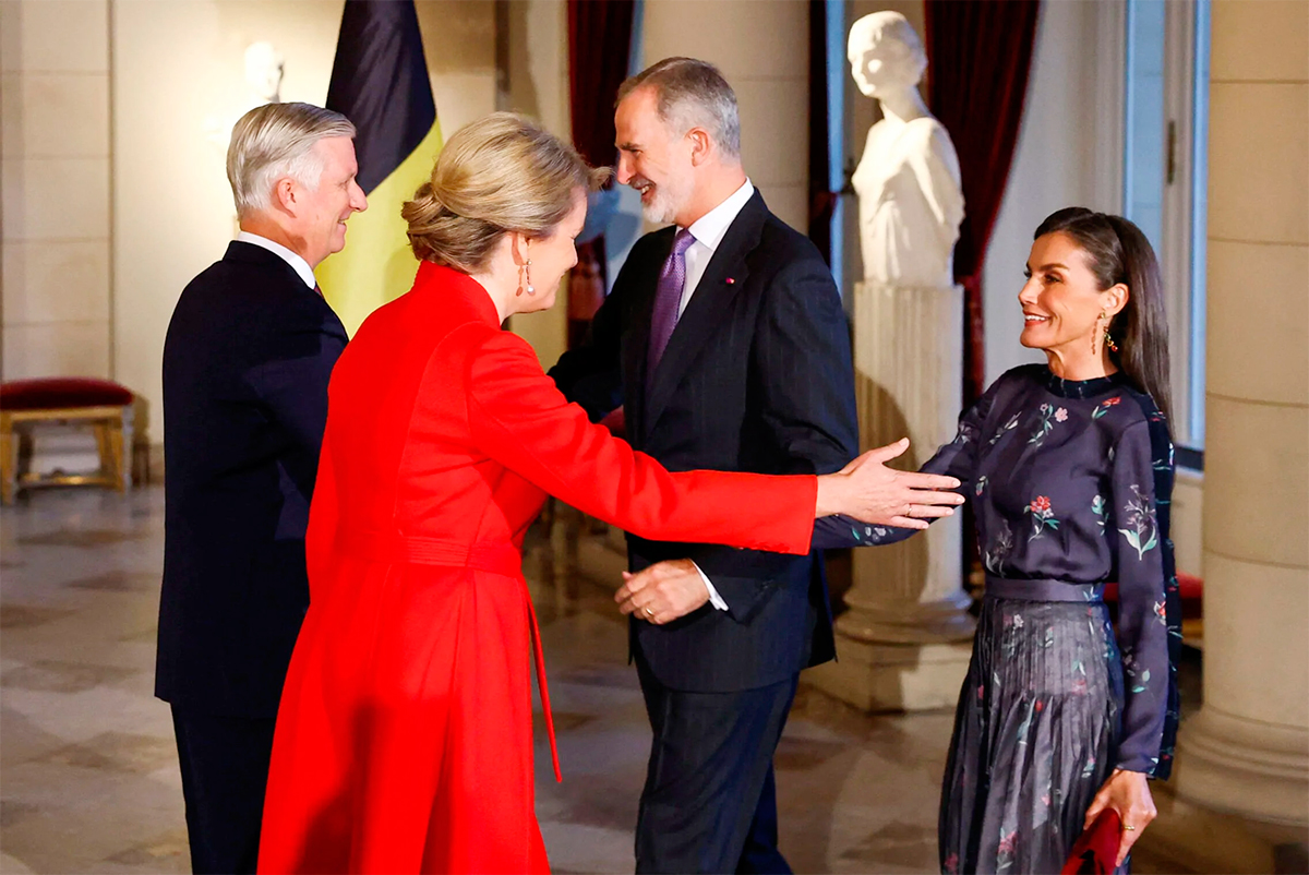 Felipe, Letizia, Philippe, and Mathilde share laughter