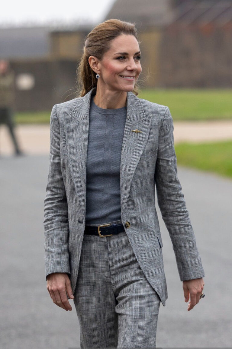 Princess Kate Debuts as RAF Honorary Commodore in Grey Suit and Diana’s Sapphire Earrings Kate Middleton's Style During Her Visit to RAF Coningsby