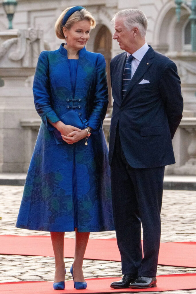 What Mathilde Deep Blue Queen Mathilde in a Blue Armani Privé Ensemble in Brussels