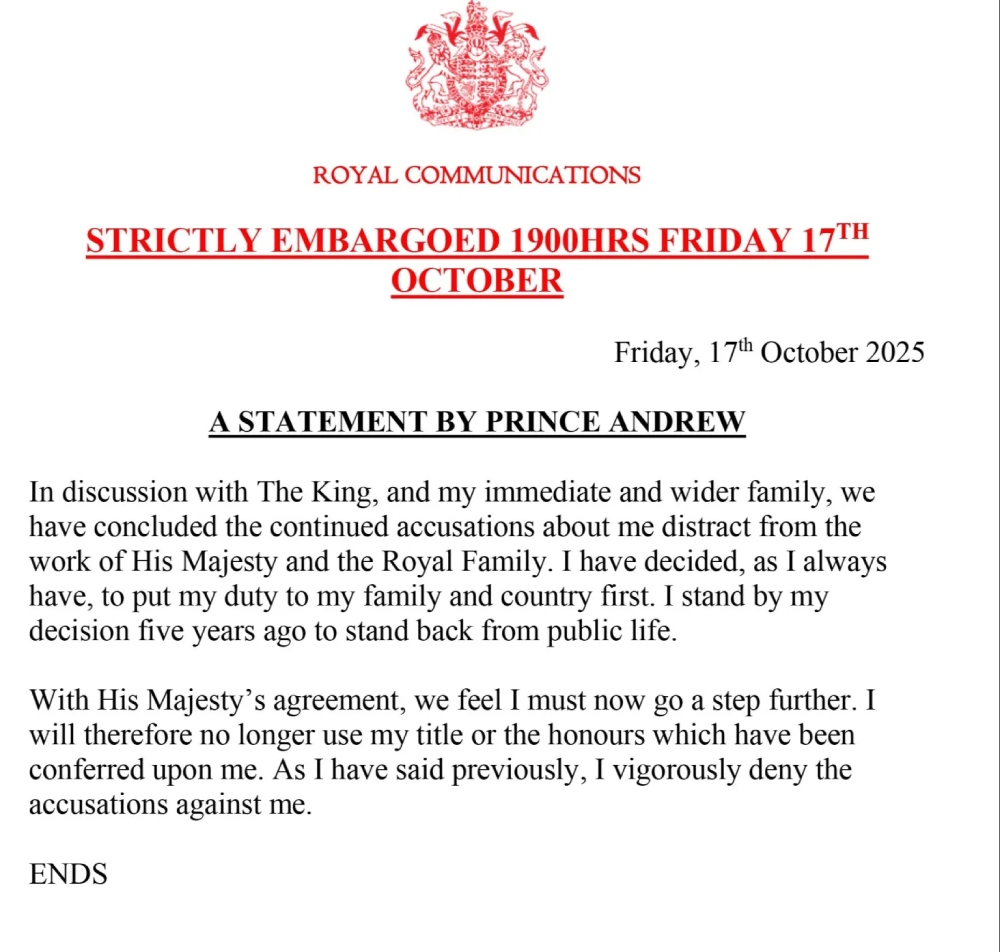 Prince Andrew Statement