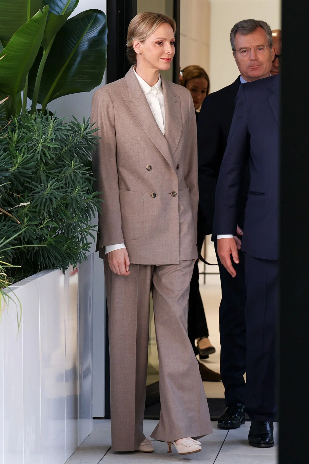 Princess Charlene in a Beige Max Mara Suit