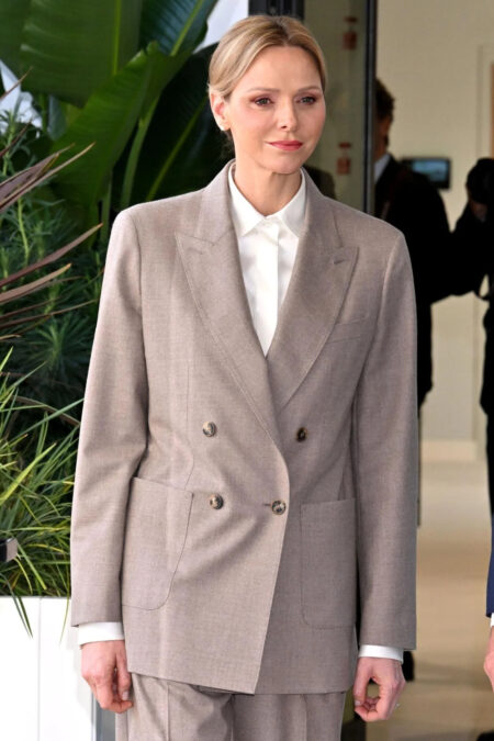 Princess Charlene in a Beige Max Mara Suit