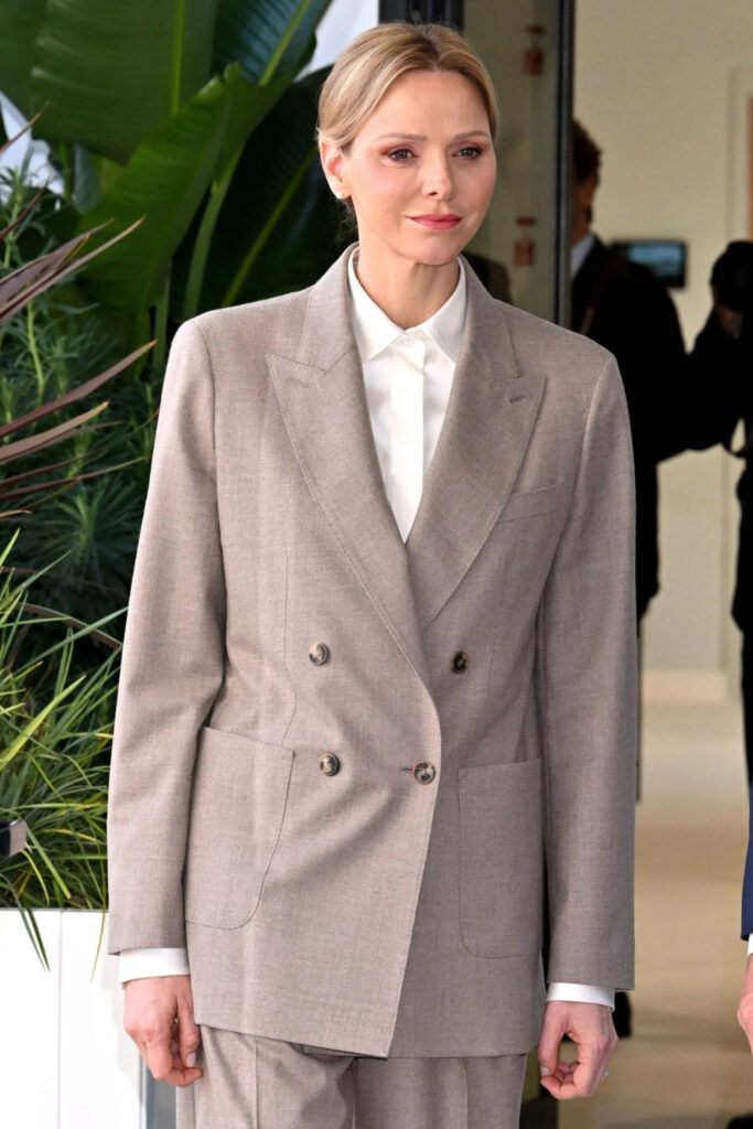 Princess Charlene Exudes Elegant Minimalism in Beige Max Mara Suit at SMEG Opening Princess Charlene in a Beige Max Mara Suit