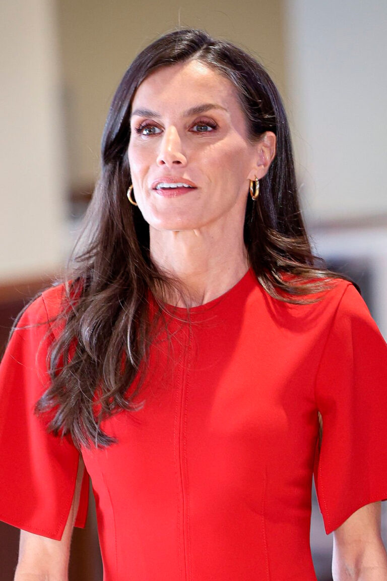 Queen Letizia Stands Out in Red During World Mental Health Day Ceremony in Madrid Queen Letizia in a Red Dress by Adolfo Domínguez