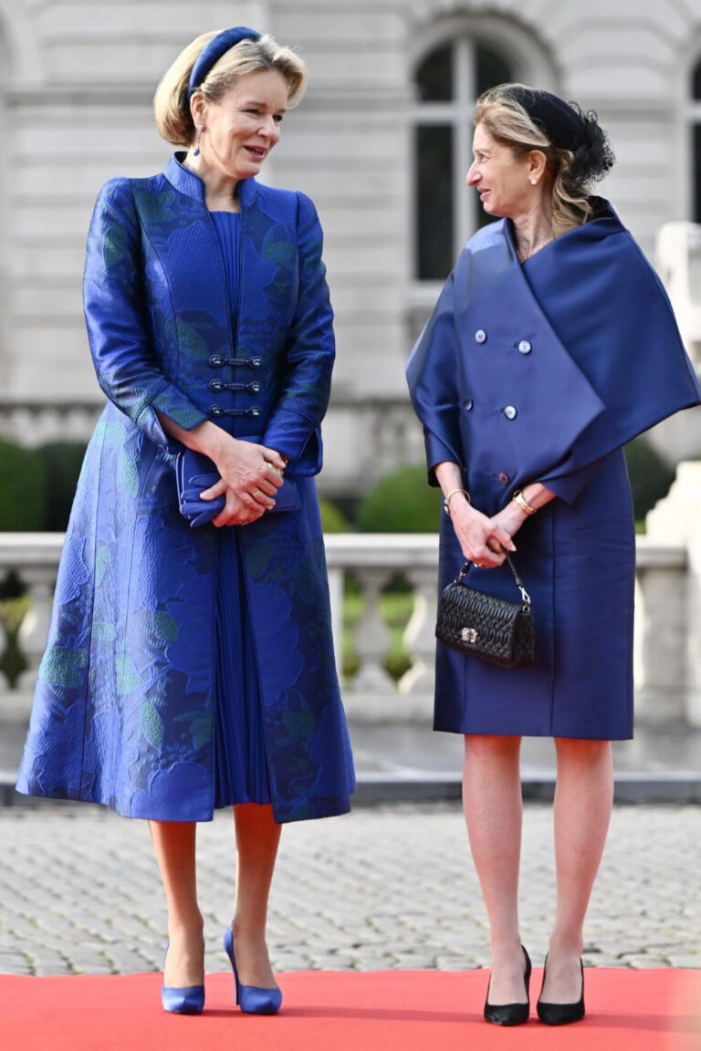What Mathilde Deep Blue Queen Mathilde in a Blue Armani Privé Ensemble in Brussels