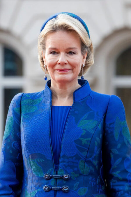Queen Mathilde in a Blue Armani Privé Ensemble