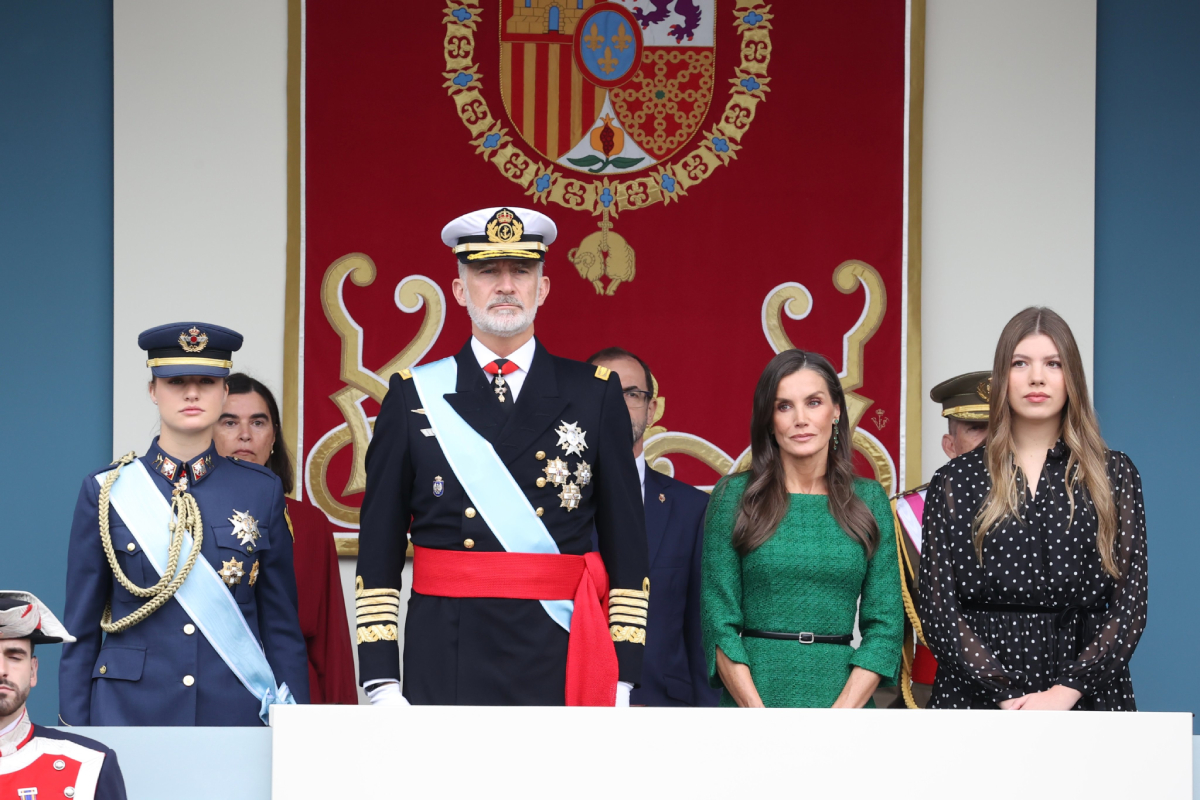 The King and Queen, together with the Princess of Asturias and Infanta Sofia, at the National Day Parade.